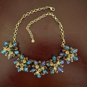 Blue and Gold Floral Cluster Necklace
